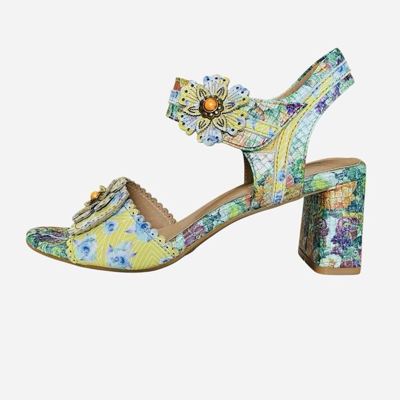 L'Artististe Floral Sandals Boho Spring Step 9.5 10 Block Heel Voguesh - Picture 5 of 15